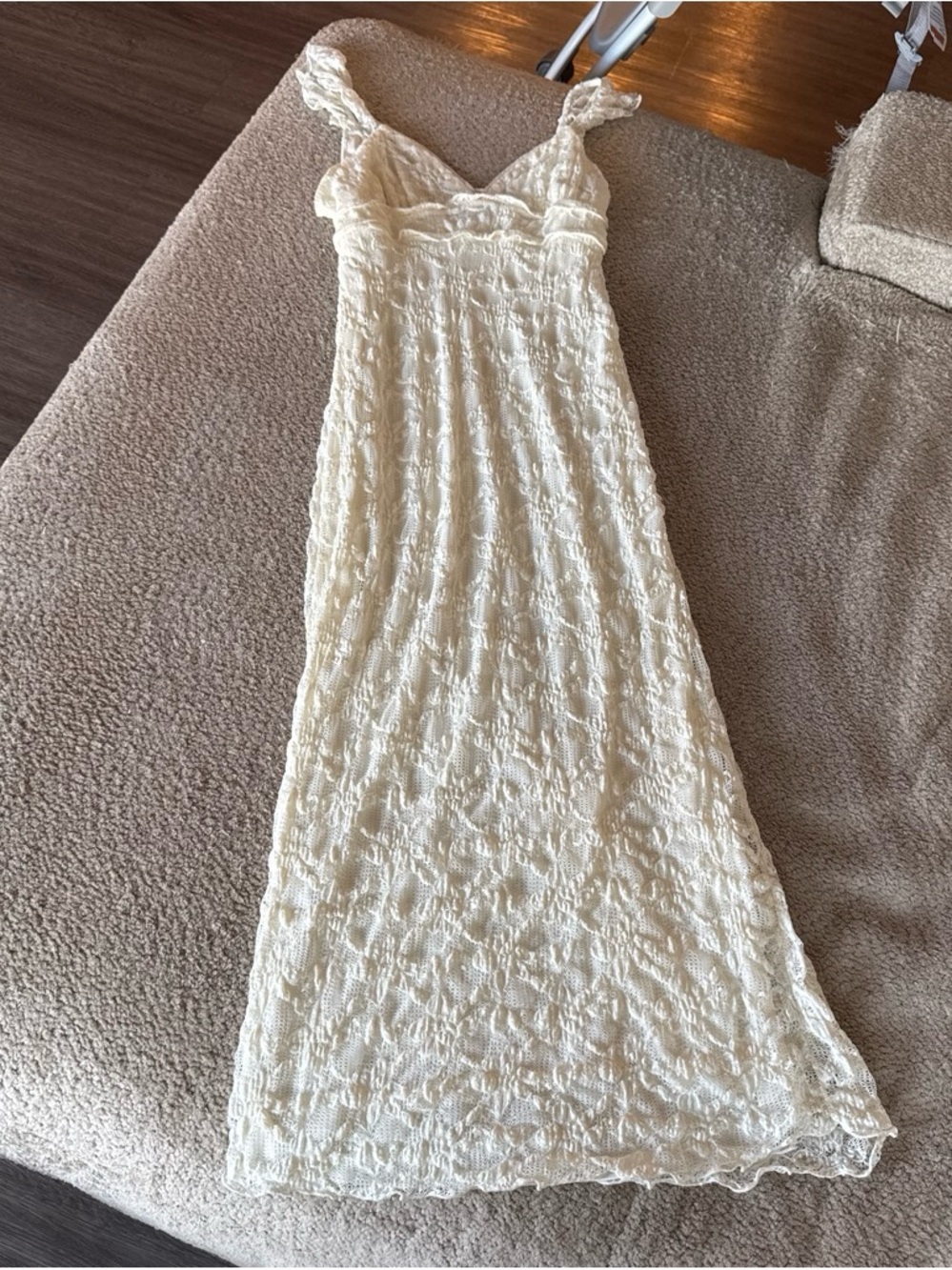 Cream Lace Maxi Dress with Braided Straps